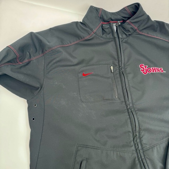 St Johns College Nike Jacket Men Large Black Full Zip Red Embroidery Soft Shell - Picture 2 of 13